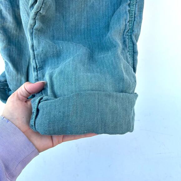 Sundance Hannah Overalls Green Herringbone Linen Vintage Wash XS - Picture 8 of 9